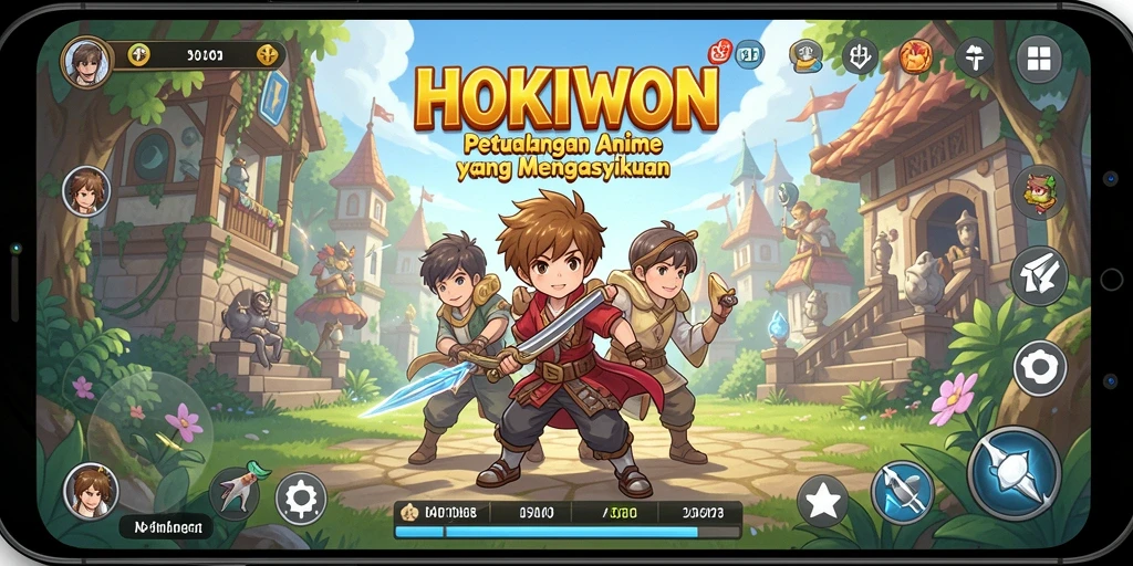 Tangkapan layar HOKIWON menampilkan karakter Anime dalam pertarungan yang epik.